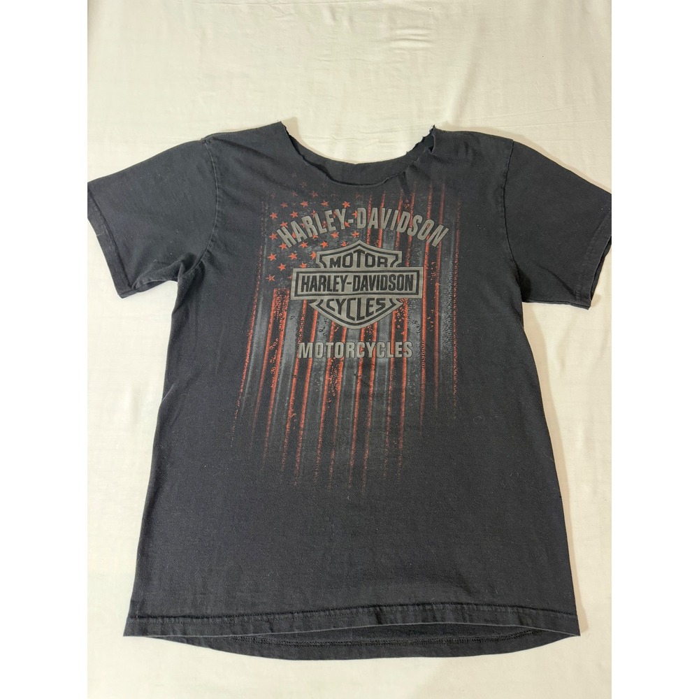 Harley-Davidson Womens T-Shirt Medium Custom Cut Neck Black Graphic‎ Fremont MI